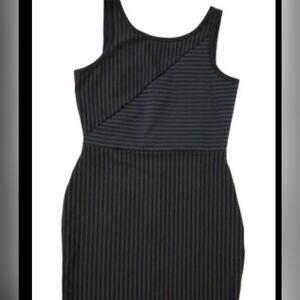 Metaphor Black and Gray Striped Midi Dress